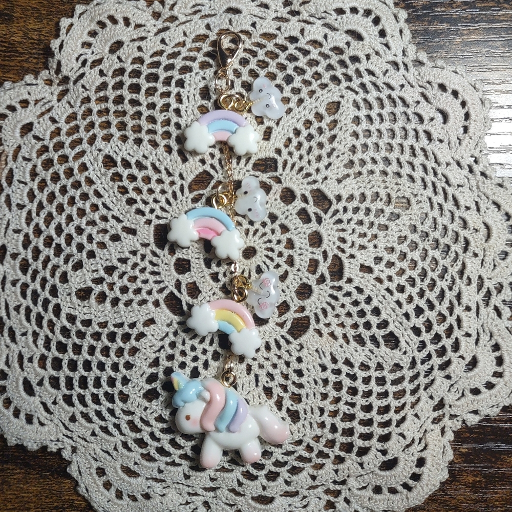 Cute Unicorn and Rainbow Charm Keychain
